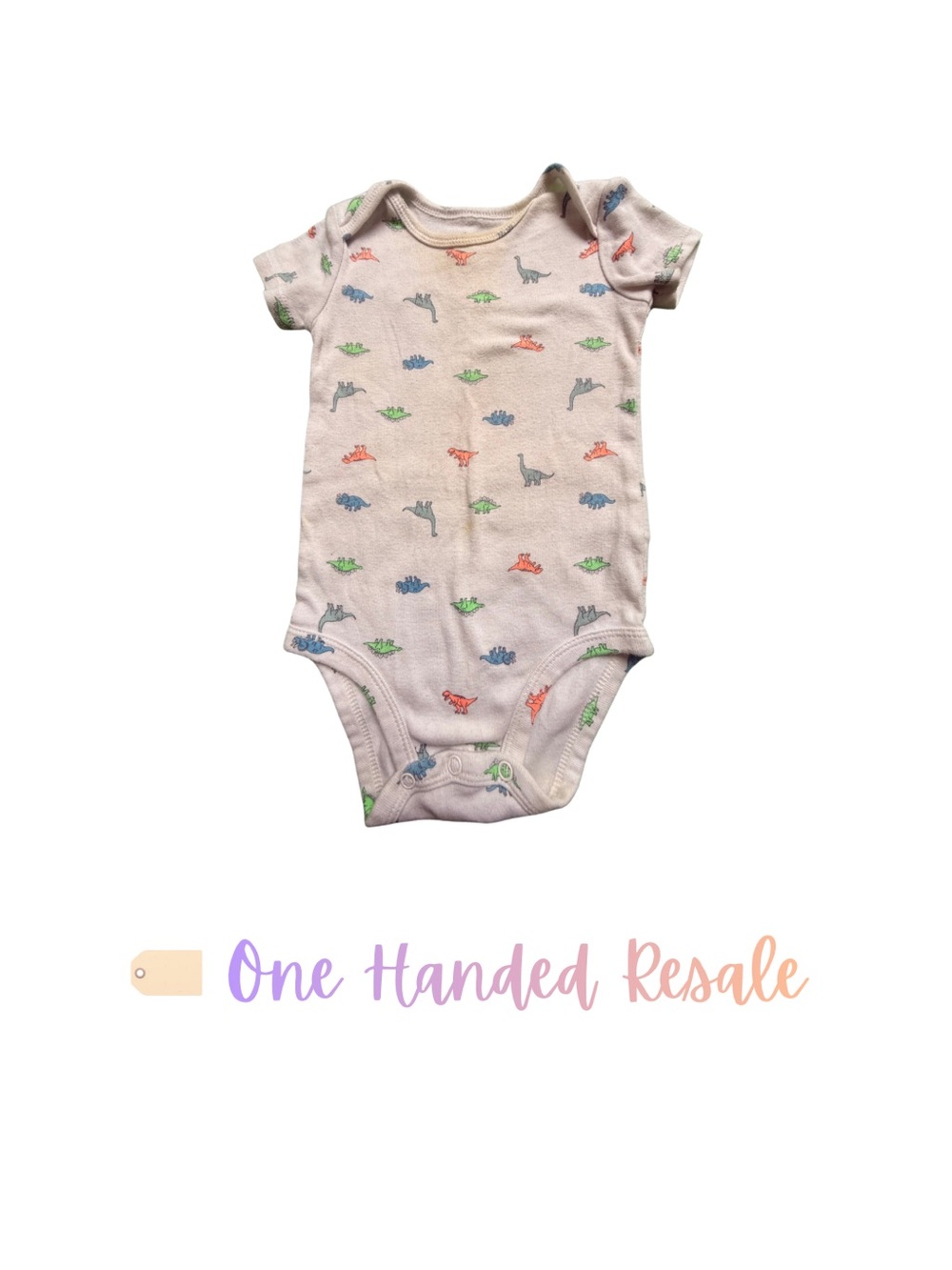 🍃 Carter's White Dinosaur Print One Piece Short Sleeve Bodysuit Dino Pattern 9M